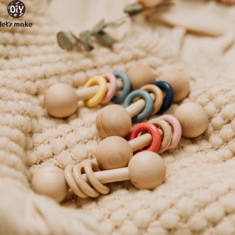 Let's Make Baby Beech Wooden Rattle 1pc Hemu Rattle Soother Teether Molar Toy Safe Without FPA Musical Chew Montessori Toys